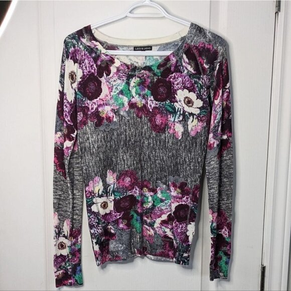 LEO & UGO purple floral shirt rayon nylon Small @i - Picture 6 of 13